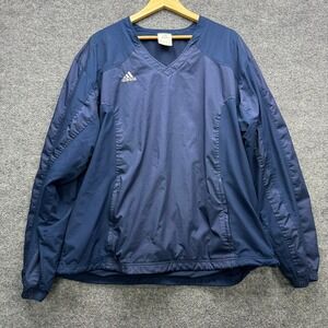 Adidas Windbreaker Pullover Men's XL Navy Blue V-Neck Climalite Training Top